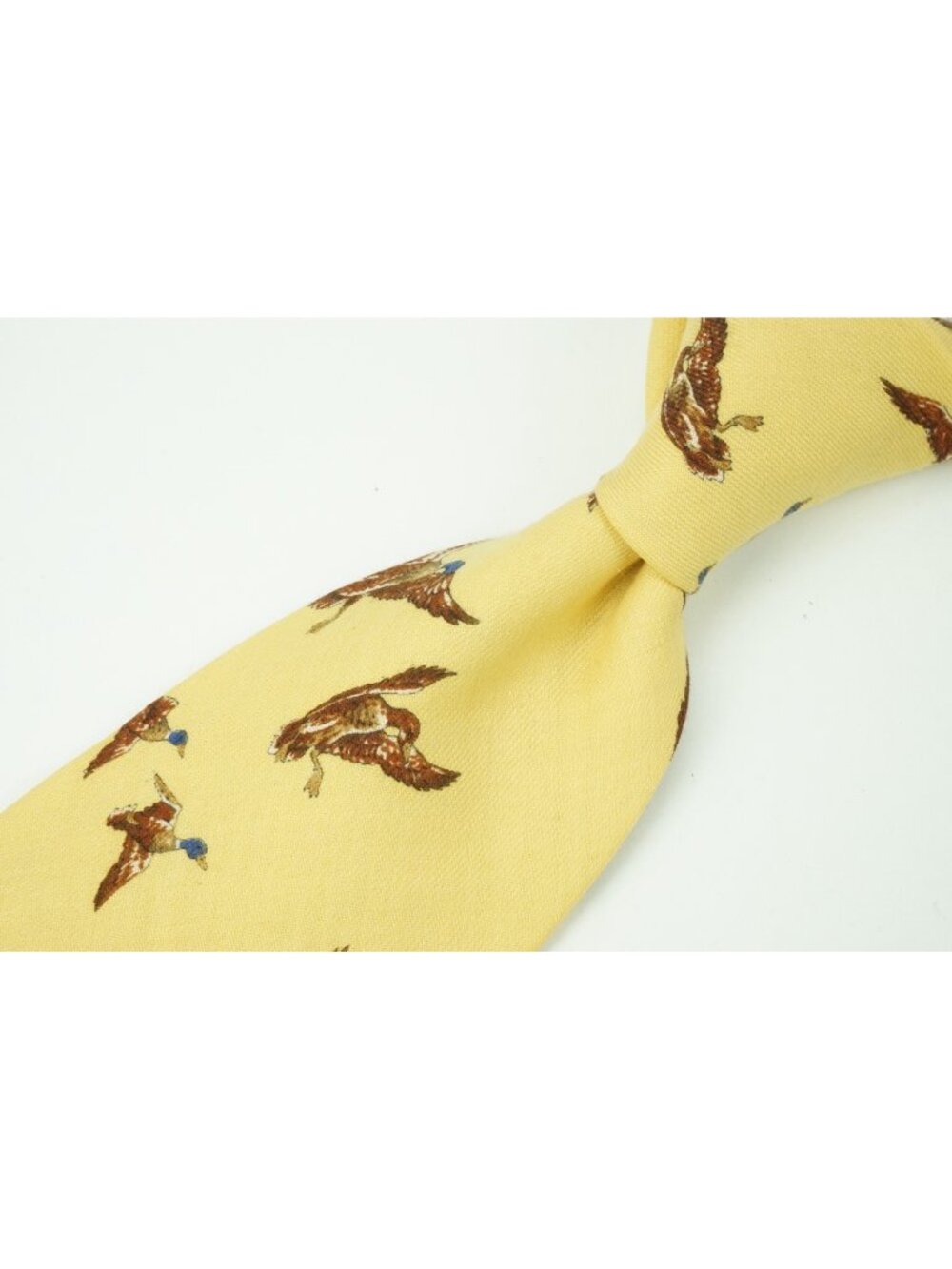 Asprey Mallard Duck Lemon Yellow Wool Hunting Shooting Trap Skeet Birding Tie